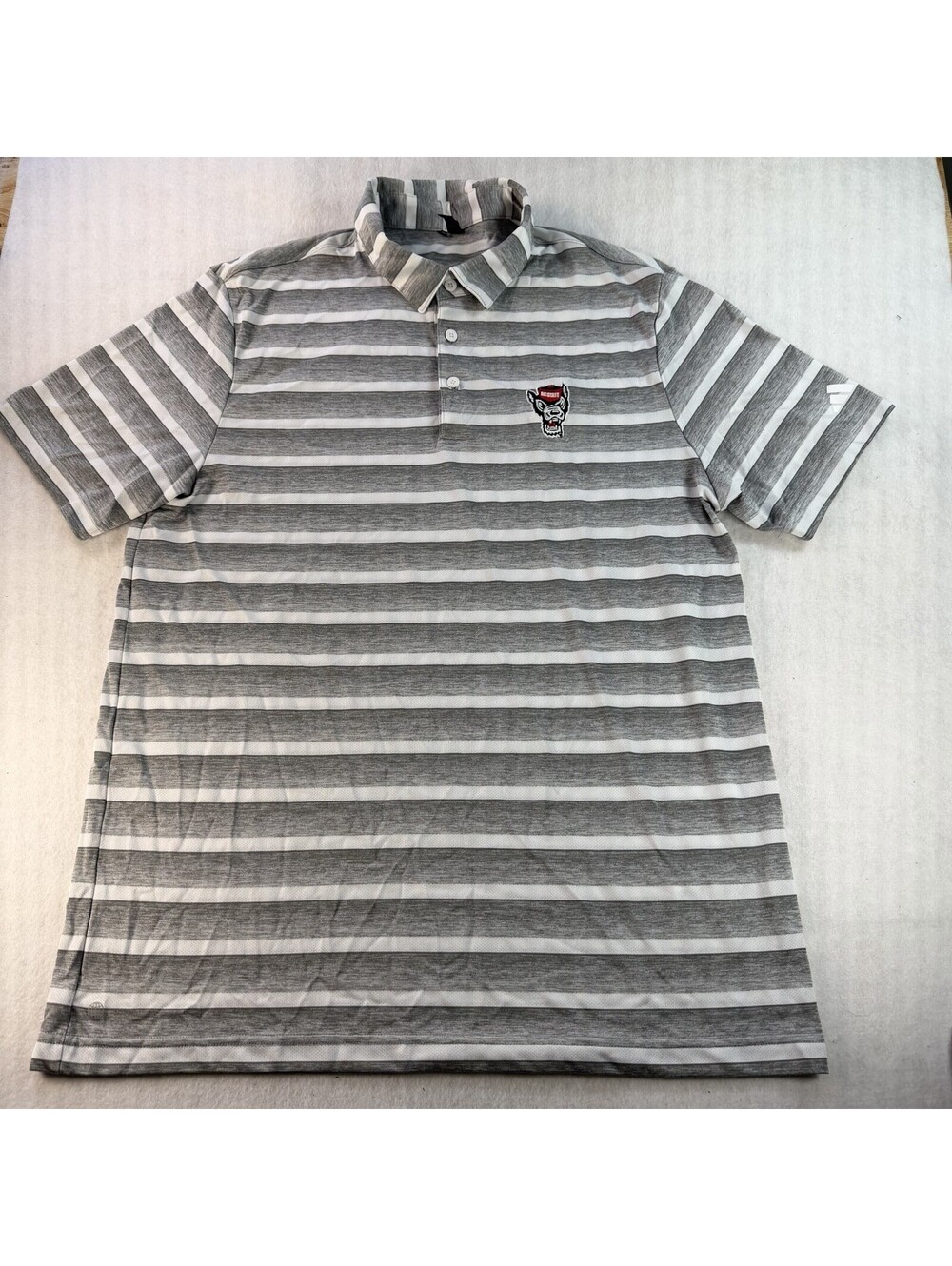 Adidas grey Striped Golf polo Performance Stretch Shirt Men's L Embroidered NCSU